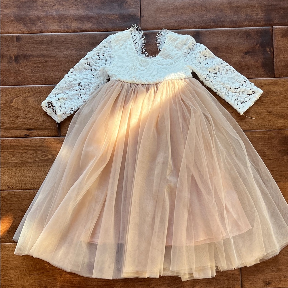Infant Lace and Tulle Dress in White and Pink